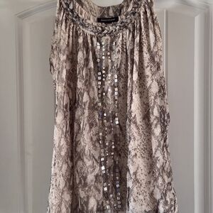 Ashley Stewart Neutral Snake Print Beaded Tunic